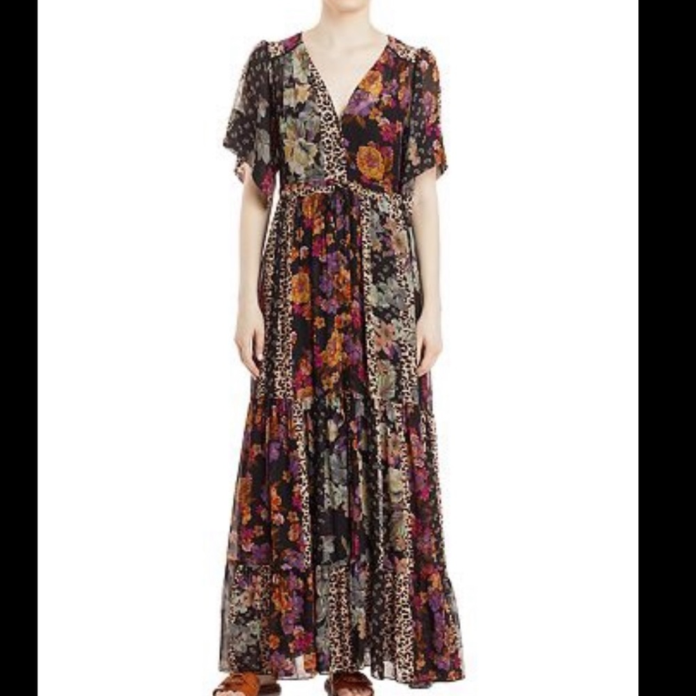 Tiered striped floral leopard dress